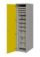EUROMEDICA D - 46 ABS skříň léková boxová, 1-dveřová, levá, 1950x460x735, korpus šedý, dvířka žlutá